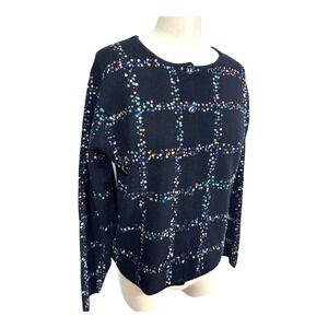 Robert‎ Scott Black Sequin Checkered Cardigan Sweater Vintage Y2K Sparkly Small